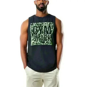 Gymshark Muscle Tank Mens M Active Gym Train Run Workout Black Green Graphic